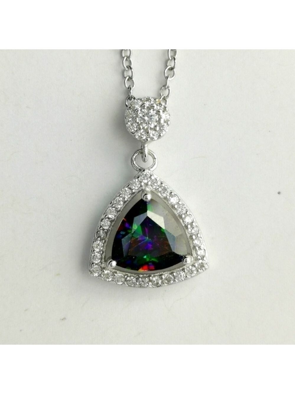 Mystic Topaz CZ Halo Pendant Necklace Sterling Silver 🆕
